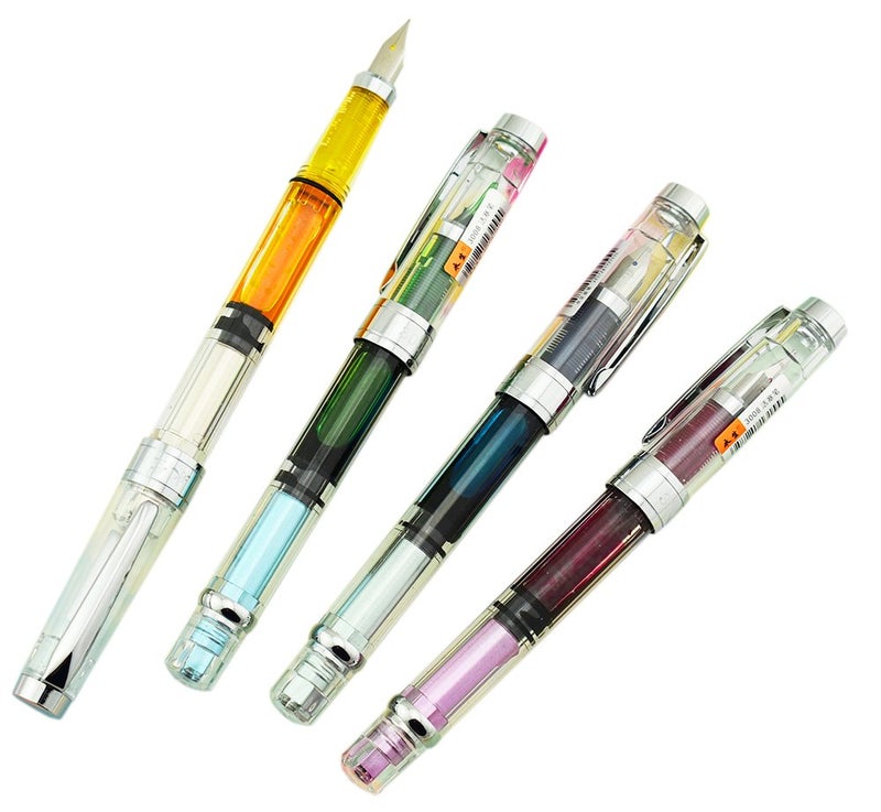 Lanxivi Yongsheng 3008 Piston Fountain Pen EF Extra Fine Nib,Transparent SilverTrim 4 Colors Set - Image 1